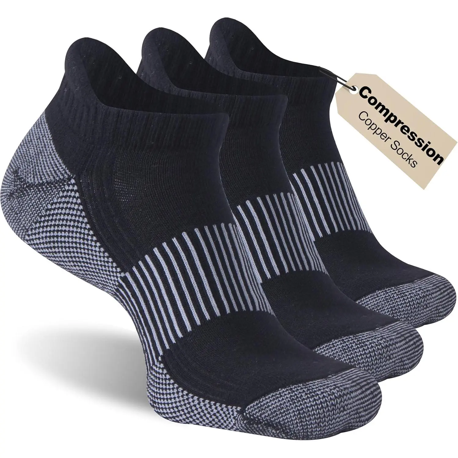 Unisex Copper Socks, Cushioned Sole Arch Support Athletic Ankle Socks Cycling Basketball Running Socks