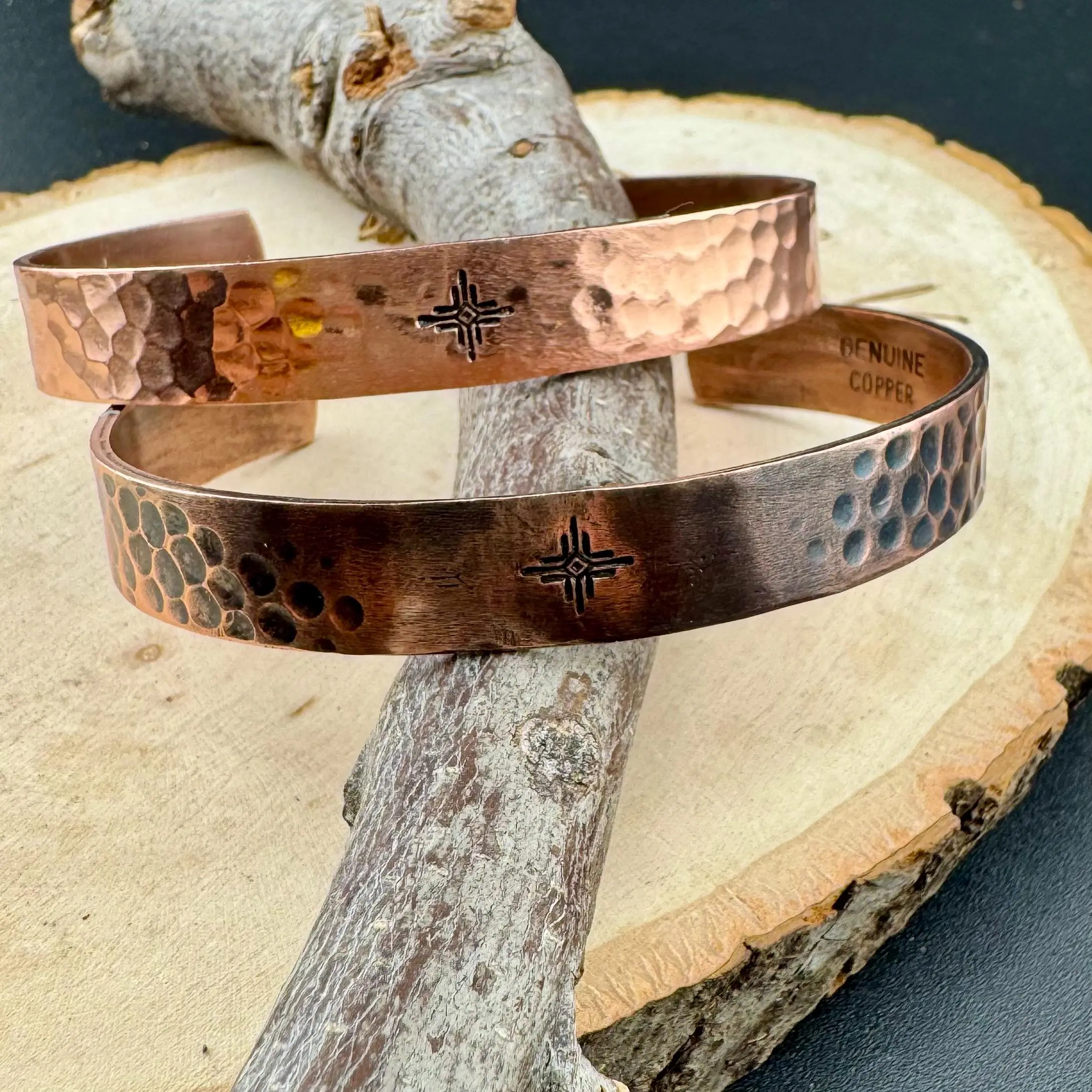 Southwest Zia Copper Cuff - Hand-Forged 3/8” Rustic Unisex Adjustable Ethnic Forged Metal Bracelet & Bangle, Ethnic Bracelets & Bangles