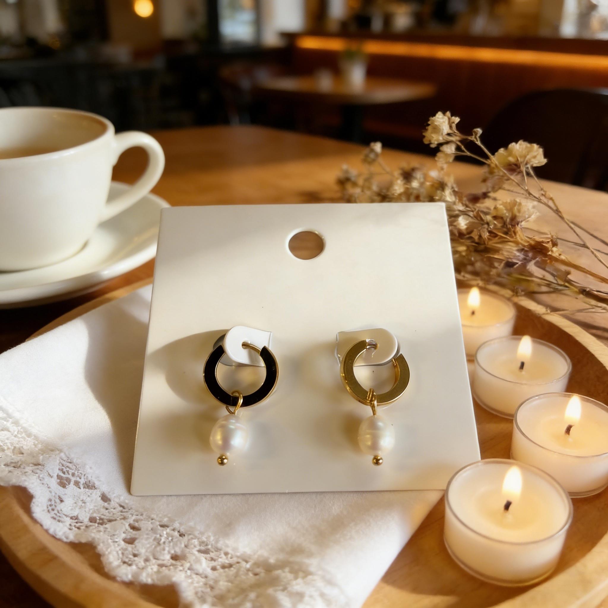 Gold Hoop Pearl Drop Earrings, Dainty Everyday Jewelry for Women