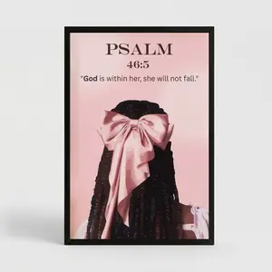 Psalm 46：5 Pink Bow Print Poster, Christian Girl Room Decor, Black Girl Wall Art