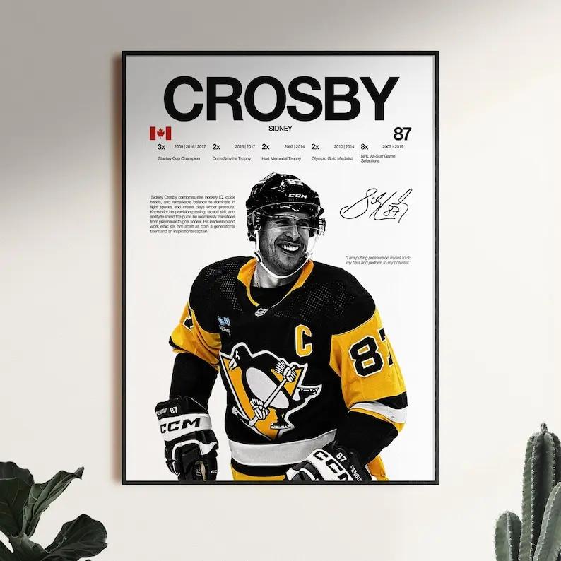 Sidney Crosby Poster, Pittsburgh Penguins Wall Print, Hockey Print, Ice Hockey Print, Hockey Fan Gift, Sports Decor, Hockey Room Print