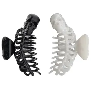 Gothic Skull Skeleton Ribcage Claw Horror Hair Clip Black or Glow in the Dark White