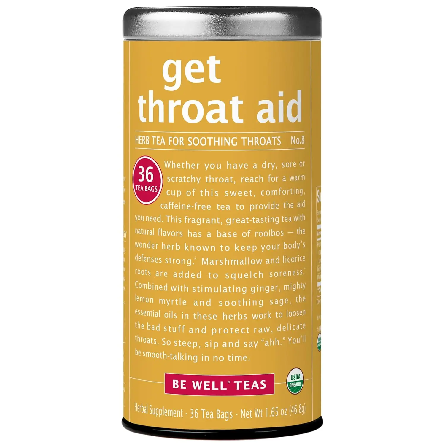 The Republic of Tea-Organic Get Throat Aid Herb Tea, 36 Tea Bags, Naturally Caffeine Free Be Well Tea