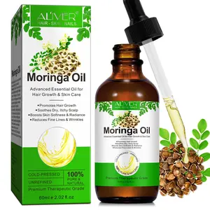 Aliver Moringa Oil 60ML, Cold-Pressed Unrefined Formula, Multi-Purpose Massage Oil for Hair, Skin, Body, Natural Skincare Essential