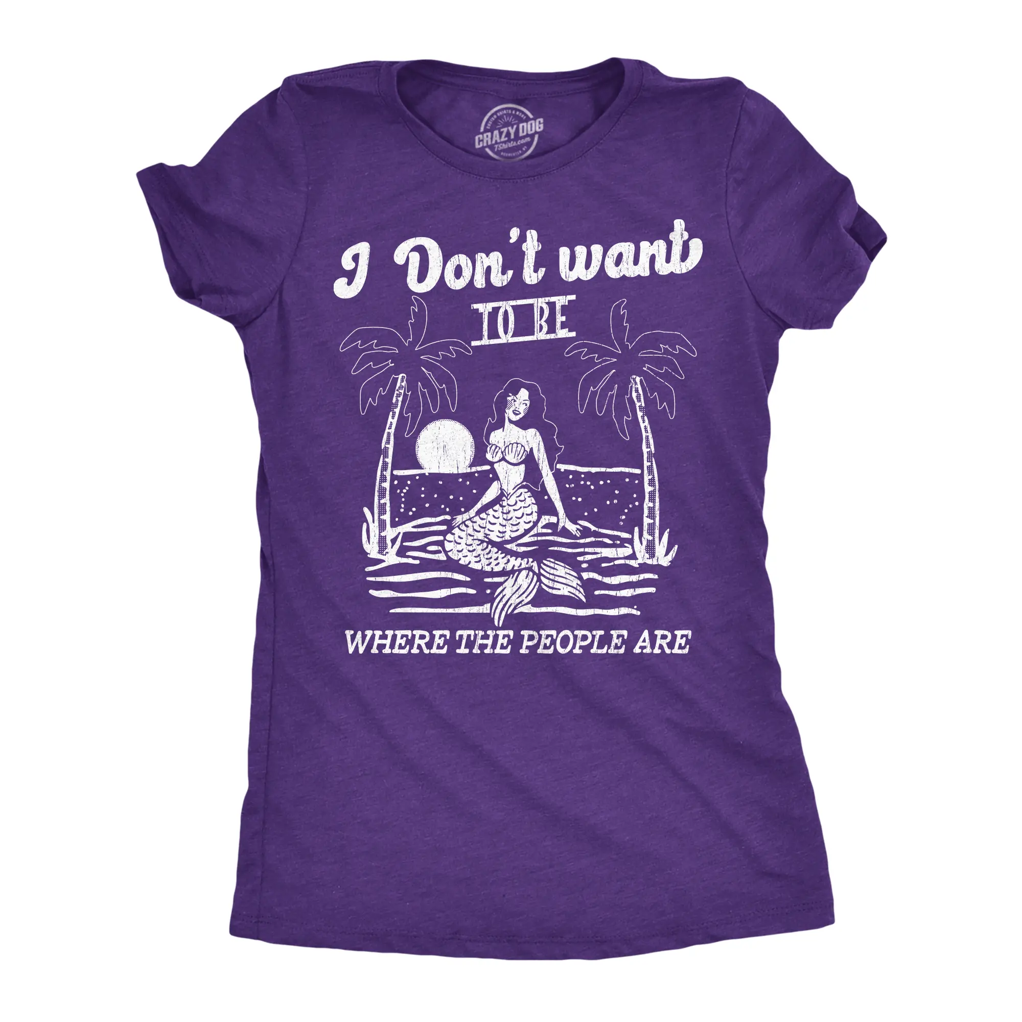 Womens Funny T Shirts I Dont Want to Be Where The People Are Sarcastic Mermaid Graphic Novelty Tee for Ladies Funny Womens T Shirts Cute Vintage Fashion Casual Ladies T-Shirt Gift Funny Introvert Top Women's Purple -