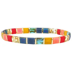 KELITCH Bracelets Miyuki Tila Flat Beads Costal Noir Color Theme Stretch Bracelet Bangles Beaded