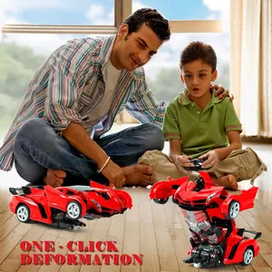 [#Summervibes]Tibibee Transform RC Cars for Boys 4-12 2.4Ghz Remote Control 1:18 Scale Robot Deformation 360° Rotation Rechargeable Batteries Included High-Quality ABS Plastic Gift Set with Eye and Underbody Lights（9.5*5.1*7.1 Inch）