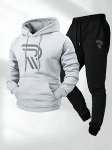 Men's Hoodie Set with Earflaps Casual Sports Two-Piece Street Style Cool Jogger Pants Set