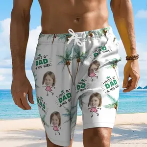 Personalized Men's Swim Trunks with Custom Face Print Best Dad Ever Gift for Father's Day Comfortable Mesh Lining Boardshorts Premium Quality Summer Beachwear