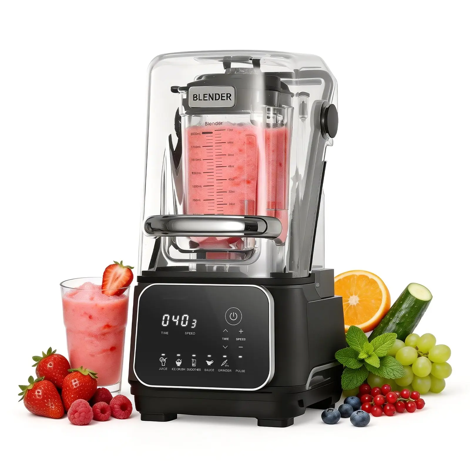 Professional 68 oz Countertop Blender with Shield, 2200W 26000 RPM High-Power Blender and Food Processor Combo, Self-Cleaning, Variable Speed, 6 Preset Programs for Smoothies, Ice Crushing, Puree, Black