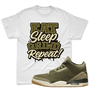 Fat Sleep Shirt To Match Jordan 3 Family Affair Medium Olive, Jordan 3 Family Affair Olive Sneaker Mactching Shirt, Jordan Match Shirt
