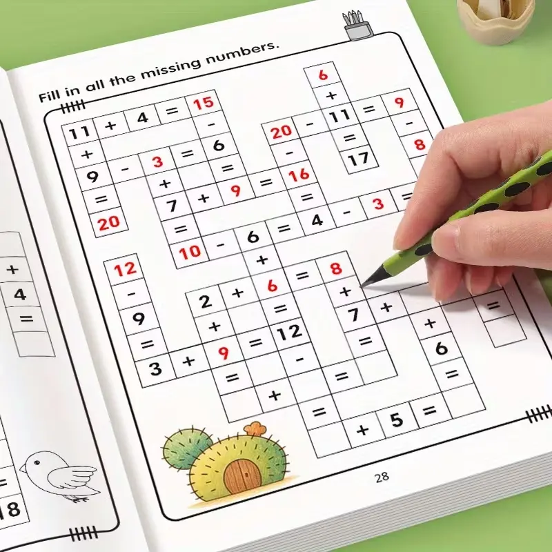 32 Page Math Addition Subtraction Book, 20 Within Addition/subtraction Board Game Fill-In-The-Blank, Daily Practice Math Workbook, Preschool Learning Materials