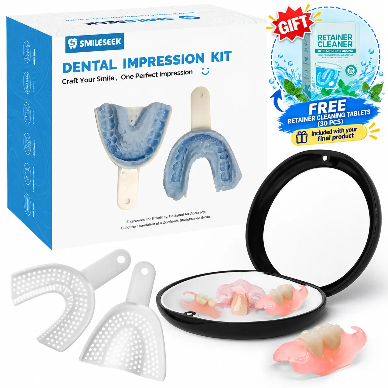 Custom Flipper Tooth Professional Partial Denture for Missing Front or Side Tooth Replacement Natural Looking Clip-In Single Tooth Solution for Adults, Kit, False Teeth
