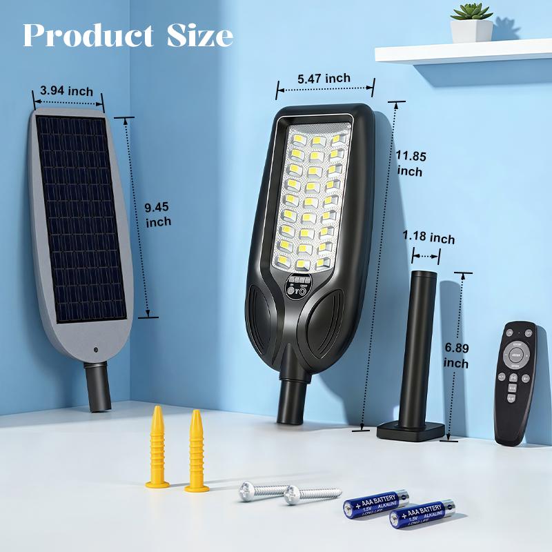 Solar Street Lights Outdoor 3 Modes Adjustable LED Motion Sensor Security Wall Lamp IP65 Waterproof Remote Control Flood Light Wall Mount 3 Lighting Colors Free Switching for Garden Yard Pathway Pond