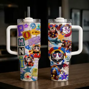 Pomni V3 Amazing Digital Circus Inspired Tumbler, Cute Cartoon Character Travel Mug, 20oz/40oz Stainless Steel Cup With Handle, Fan Gift