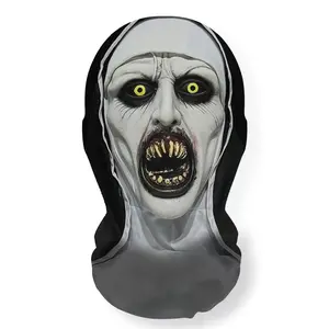 Frightening Nun Costume Mask for Halloween Parties - Breathable Mesh Headgear ,For Party ,Street Style Horror Accessory,High visibility- Safe and Comfortable