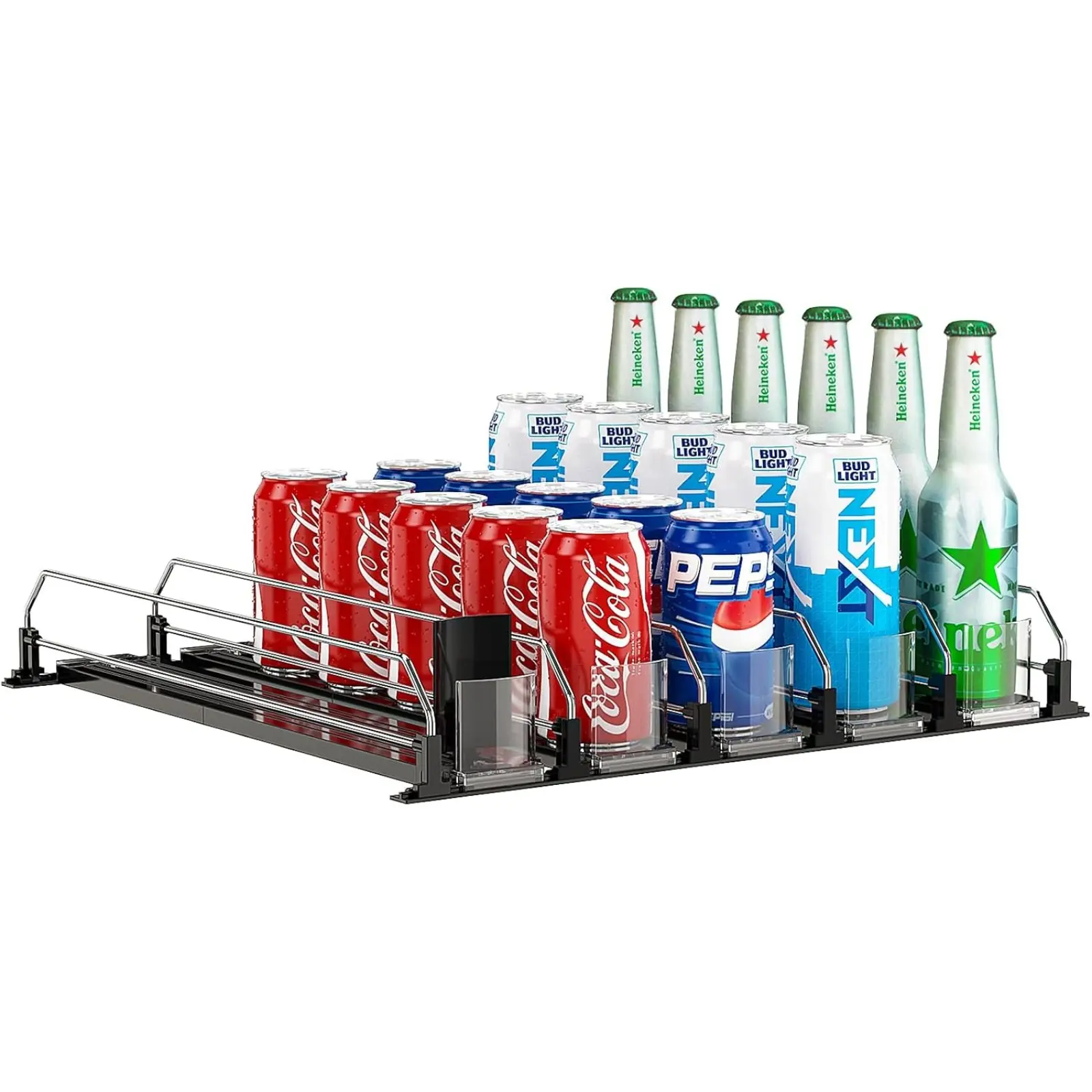 MIUVA 16-in Self-Pushing Soda Can Dispenser for Refrigerator, Adjustable Width 5-Row Metal 12oz Fridge Storage Organizer, Durable Waterproof Food & Beverage Racks, Holiday Gifts Kitchenware Accessory