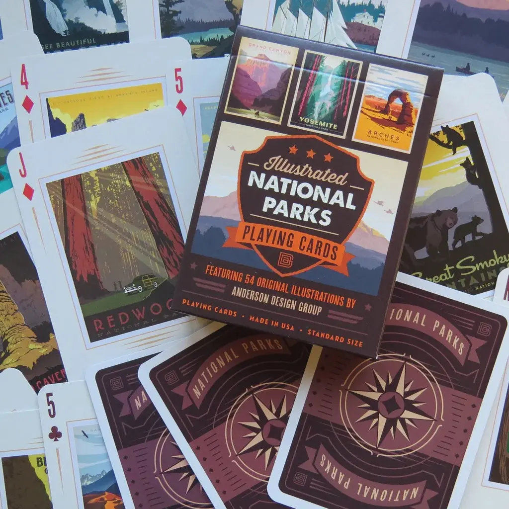 American National Parks Playing Card Deck, Retro Travel Poster Illustrations, Collectible Gift Set