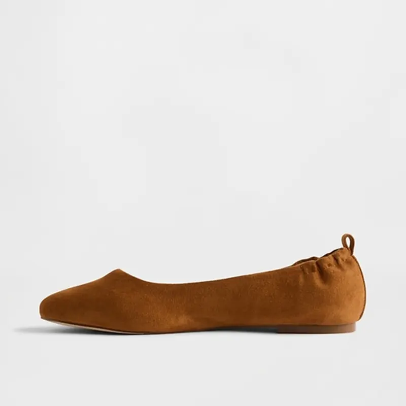 GAP Vegan Suede Ballet Flats - Brown Pointed Toe Comfortable Casual Shoes for Women
