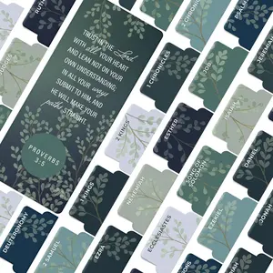 100 Soft-Touch Laminated Bible Tabs for Holy Bible, Durable Large Print Tabs for Protestant & Catholic Bible, Green & Blue Bible Tabs for Women & Men