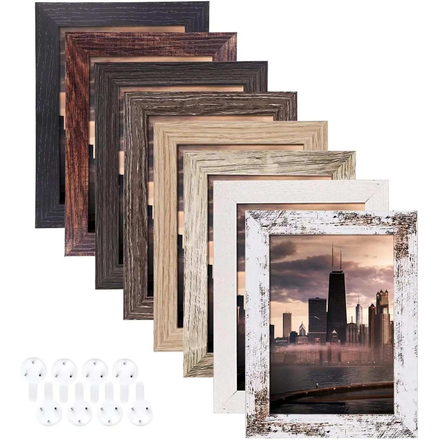 Retro 8-Piece Decorative Wood Photo Frames Set - Eco-Friendly Multi-Wood Color Home Supplies, Easy-Install Wall Hanging/Table Top Display, HD Plexi Glass, Corduroy Checkered Bible Cover & Handle, Family Gift