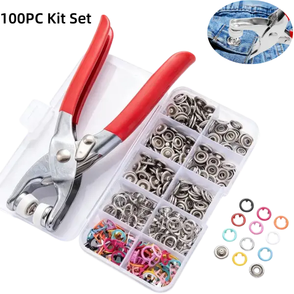100Pcs 5-Prong Metal Snap Fastener Kit, All-In-1 DIY Sewing & Clothing Accessories with Manual Press Tool (Textiles & Soft Furnishings Sewing Craft Supplies)