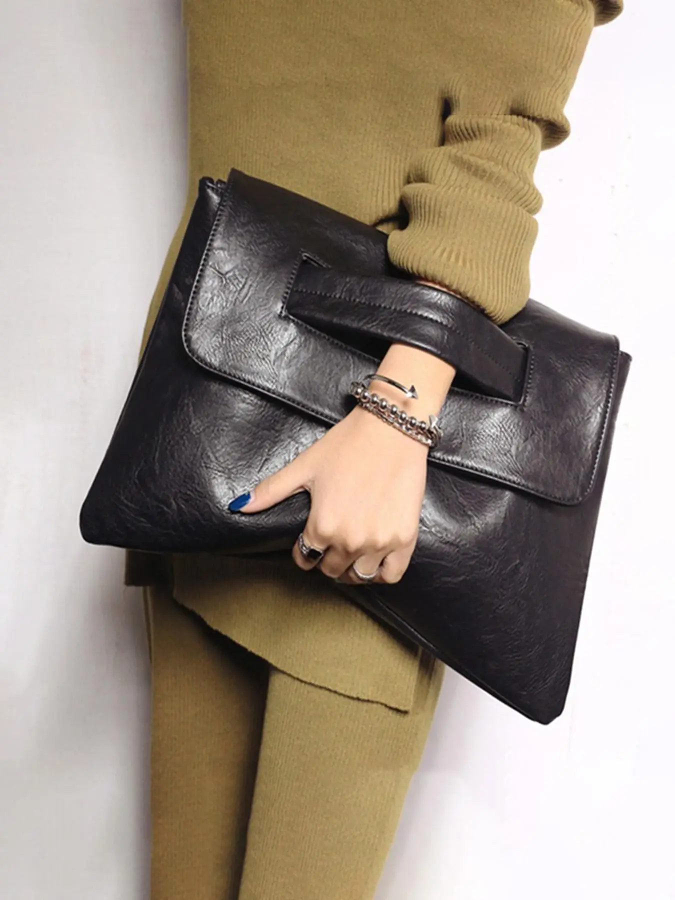 Women's 2025 Vintage Solid Matching Pu Leather Clutch Bag, Large Capacity Wristlet Clutch Handbags for Work, Ladies Purse Designer Envelop Clutch Ba