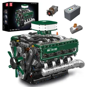 Mould King 10182 V8 Engine Double Turbo Eight Cylinder Green Model That Works Building Block Toy 2250 Pcs