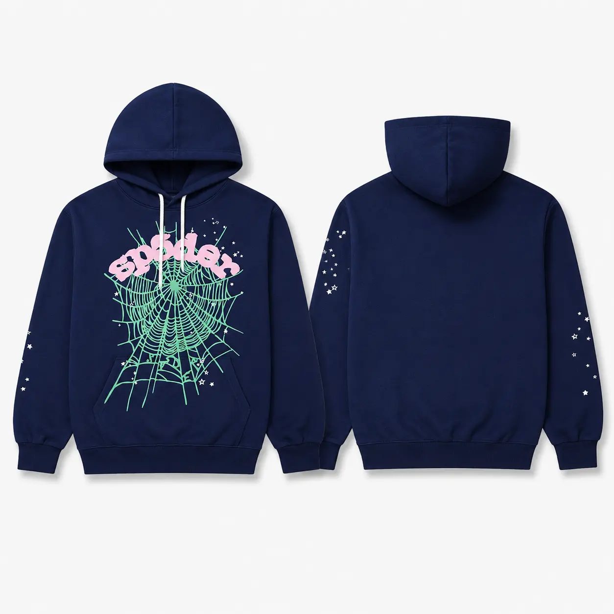 Sp5der OG Web Hoodie, Spider Web Graphic Pullover Streetwear Sweatshirt with Logo Print