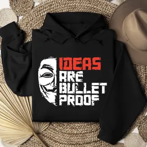 Ideas Are Bullet Proof Hoodie, V For Vendetta Sweater, Retro Movie Punk, Cool Shirt