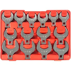 14-piece 1/ 2inch Drive Large Cross Wrench Set, SAE Sizes from 1-1/ 16inch to 2inch with Storage Tray, Chrome Vanadium Steel Material, Fully Polished Chrome Surface Treatment