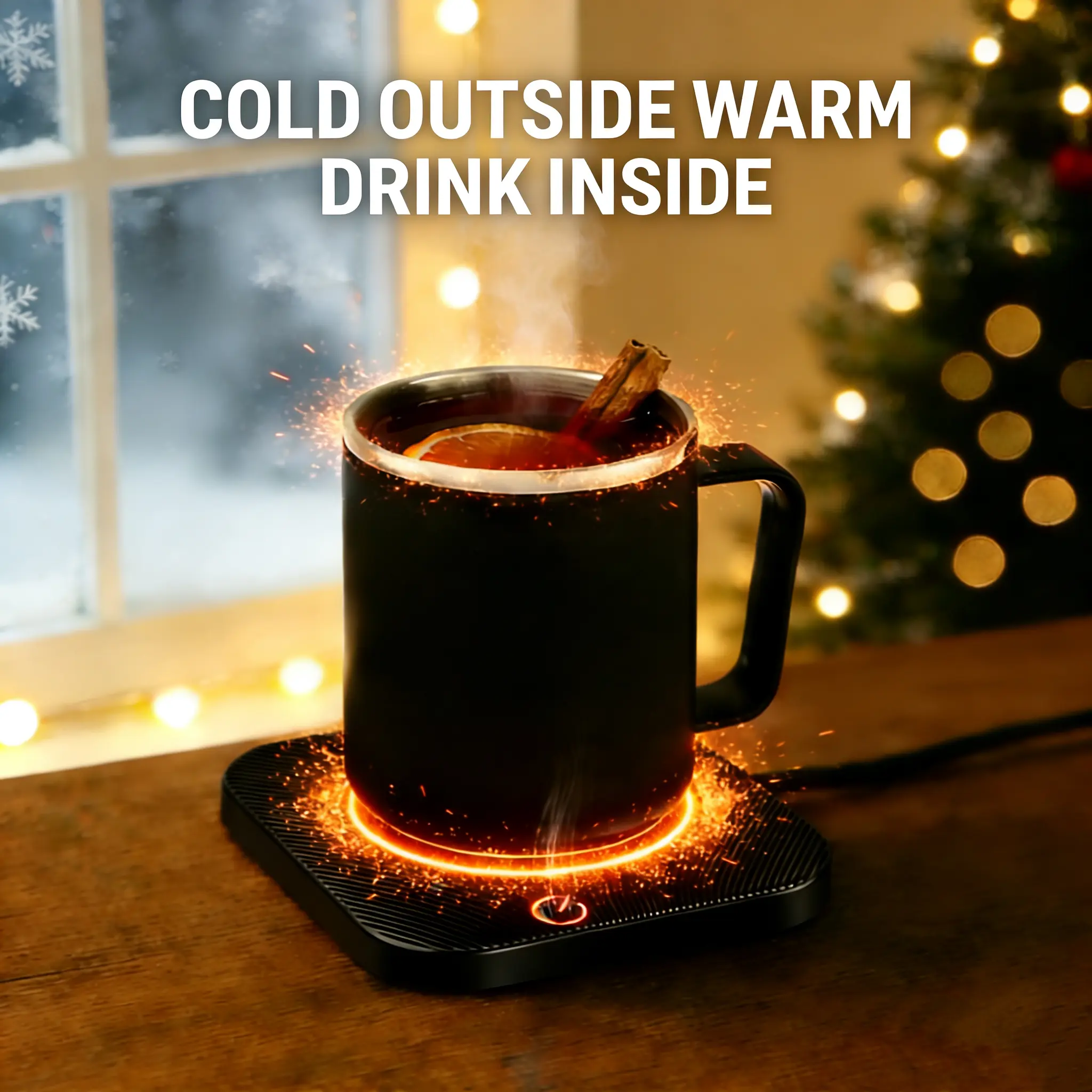 VOBAGA Self-Heating Coffee Warmer Set with 15oz Stainless Steel Mug (Lid Included) - 3 Temp Settings, 4-h Auto Shut-Off, Smart Safety Protection, Portable, Gift Ideas, Office Gifts, Ideal for Bedside Tables