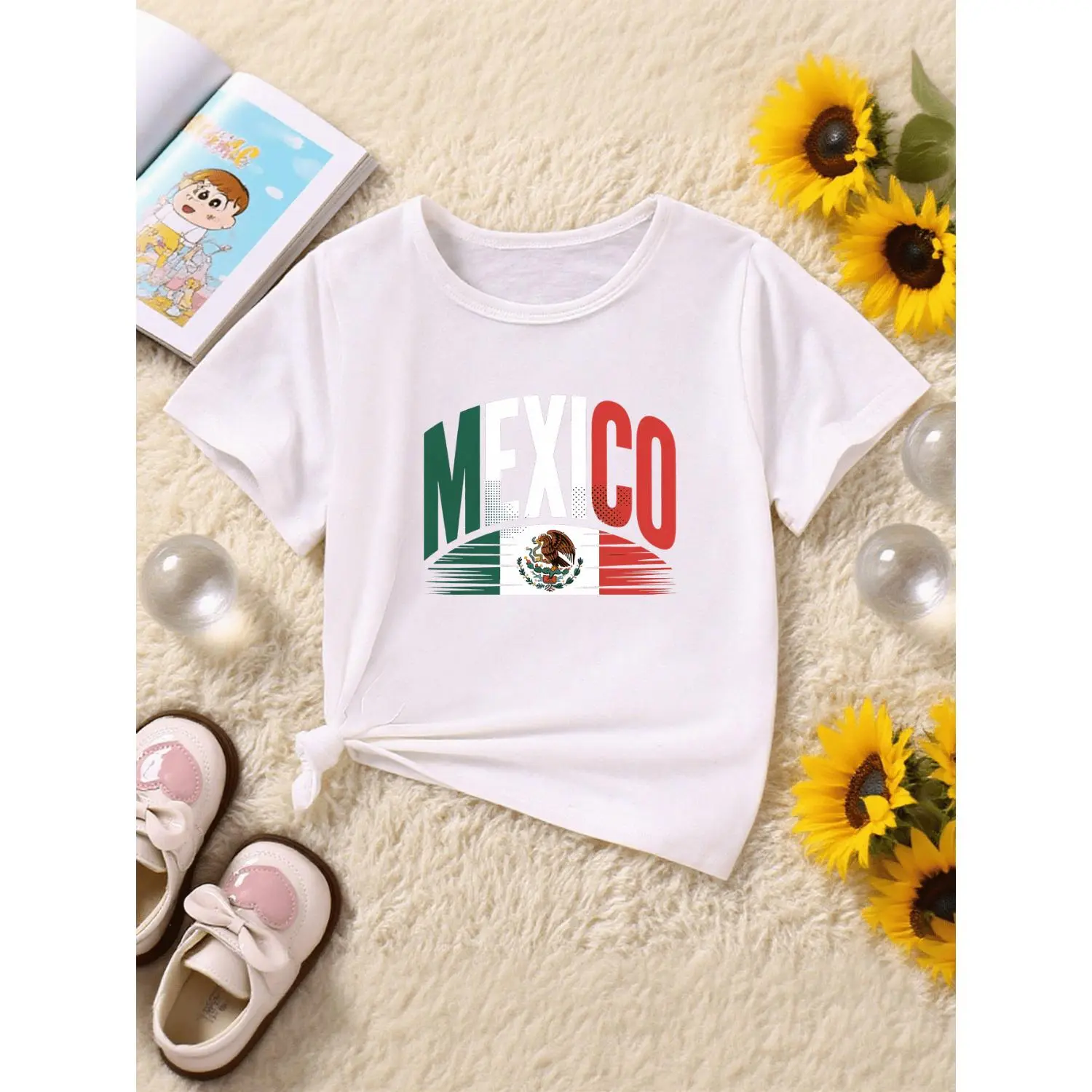 Summer t Shirts MEXICO Letter Eagle Print T-Shirt - 1pc Summer T-Shirt for Outdoor Sports, Easy to Clean, 2YK Style, All Seasons Comfortable Breathable Knitted Polyester Fabric, Unisex Fashionable Versatile Round Neck Short Sleeve