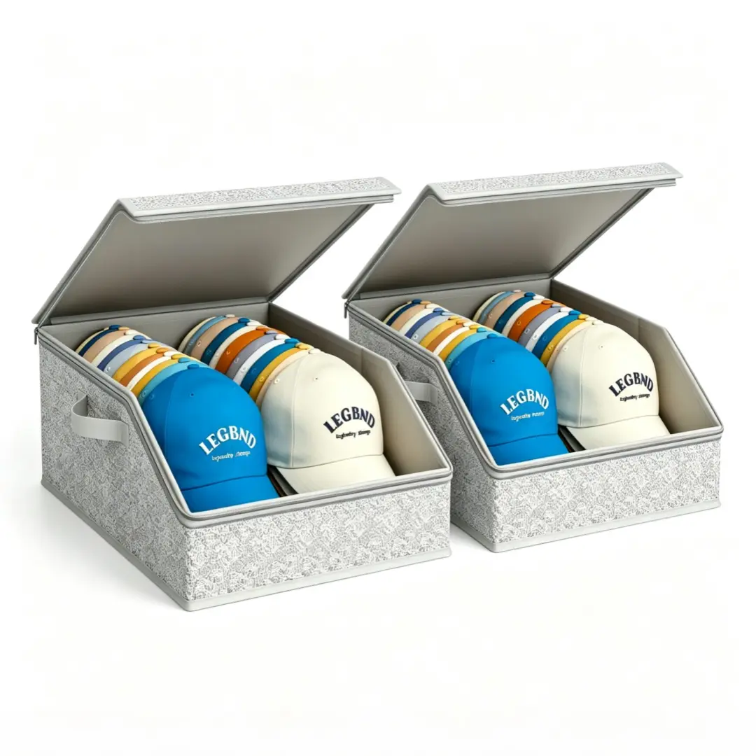 2-Pack Rectangular Double Row Baseball Cap Storage Case - Sturdy Fabric Dustproof Modern Box, Holds Up To 48 Caps, Anti-Crushing Closet Organizer for Collectors, Closet Shelf/Bedroom Bin