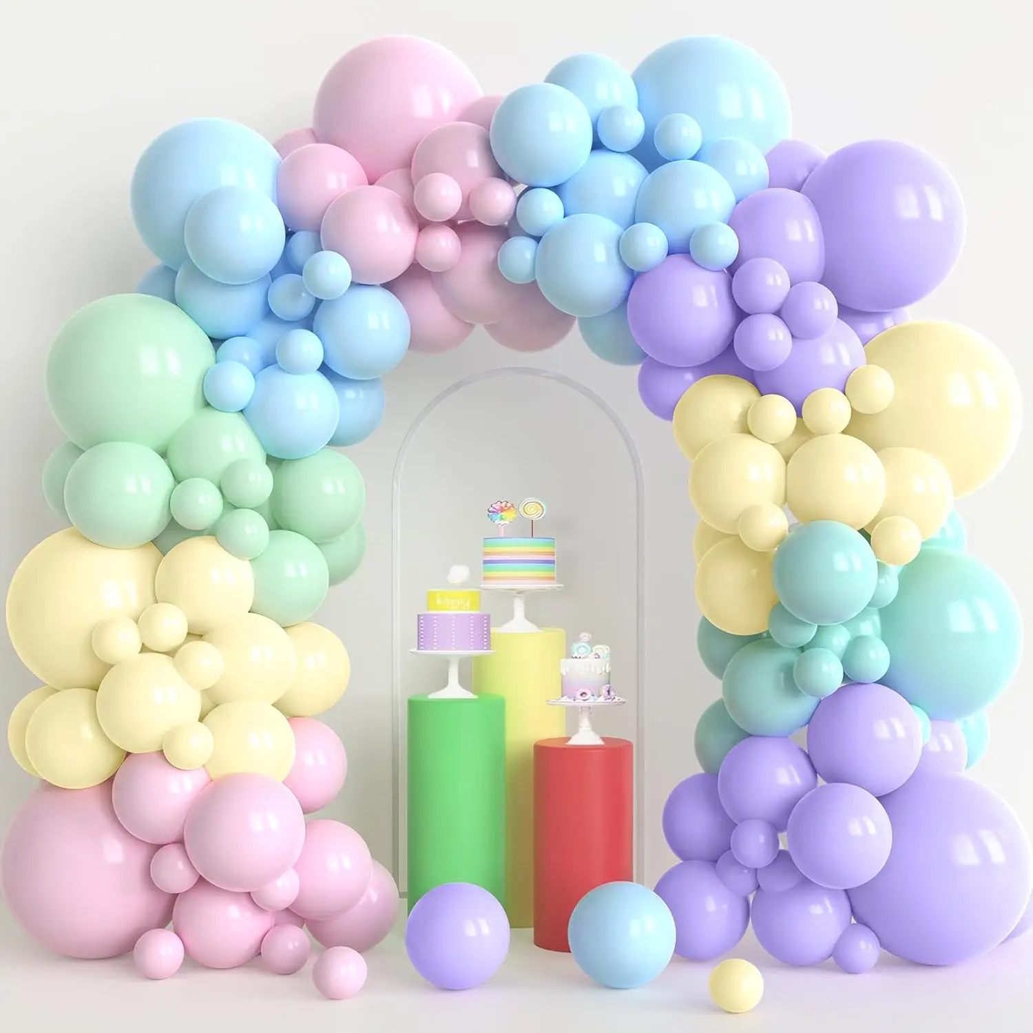 Pastel Macaron Colorful Balloons Garland Arch Kit (120-Pack), Easy-to-Assemble Unicorn Party Decor for Baby Shower, Birthday Celebrations