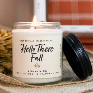 Wax & Wit Fall Candles, Hello Fall Candle, Autumn Candle, Fall Scented Candles for Home - 9oz Glass Jar