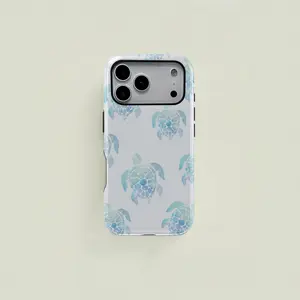 Light blue watercolor-style turtle pattern protective case, sturdy and durable 2-in-1 case, compatible with iPhone 17/16/15/14/13/12/11 Pro Max/Plus/Pro, and Samsung Galaxy S25/S24/S23 Ultra series. Simple and stylish phone case.