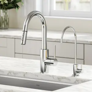 212 MAIN Kraus Oletto Pull-Down Kitchen & Purita Water Filtration Faucet Combo Pack - Contemporary High-Arc Spout, Solid Brass, Chrome Finish