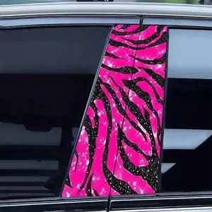2pcs Zebra Print B Pillar Stickers, Women's Car Door Decals, Fluorescent Zebra Pattern, Easy to Apply and Remove