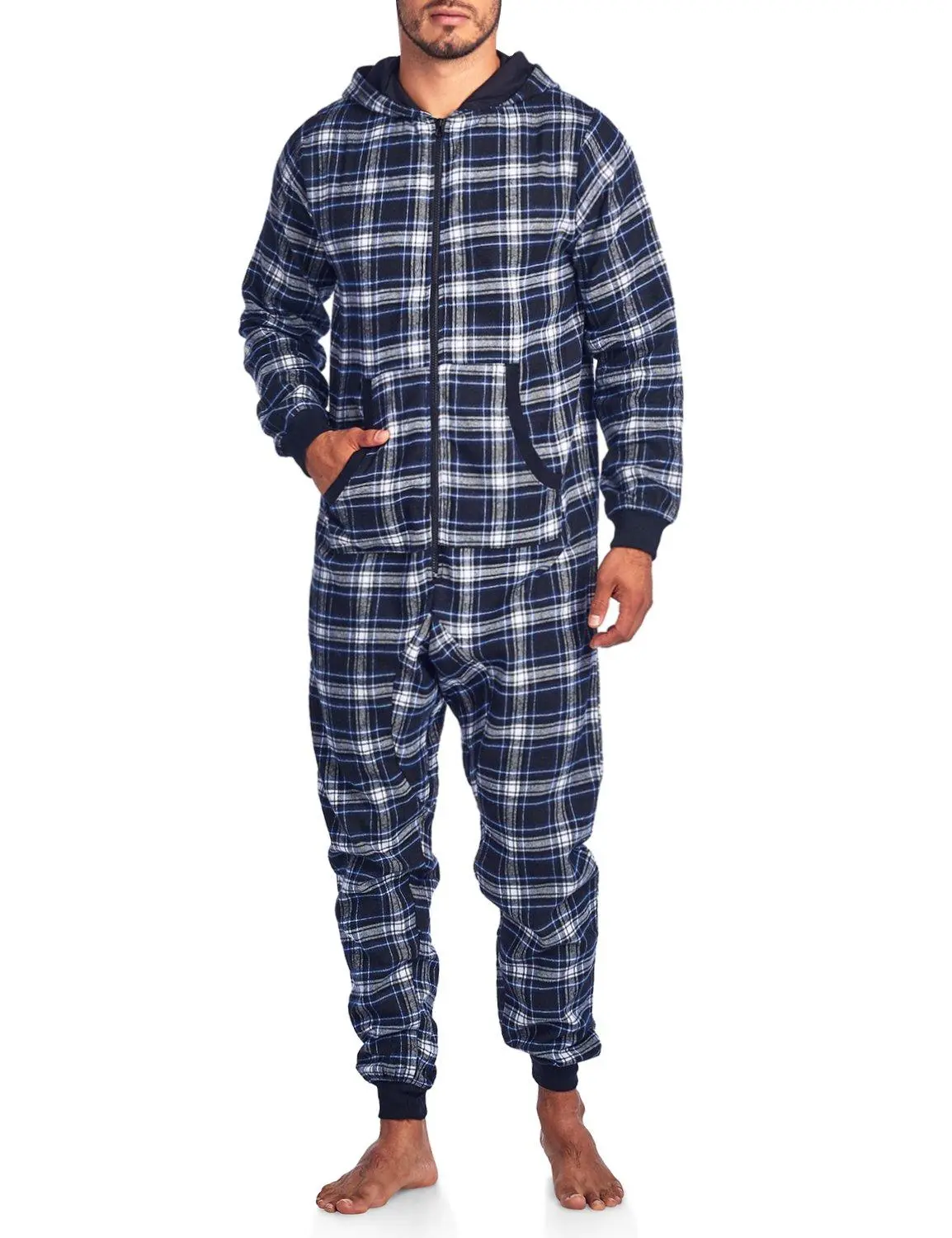 Ashford & Brooks Mens Flannel Hooded One Piece Pajama Union Jumpsuit