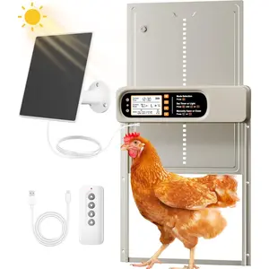 Automatic Chicken Coop Door Solar  with Timer, Light Sensor, Remote Control, Large Size, 4 Modes  Coop Door, Anti-Pinch, Weatherproof, LCD Screen, ETFE Solar Panel, 14.3" H x 10.8" L
