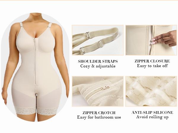 Women’s YIANNA Fajas Colombianas shapewear  Tummy Control Butt Lifter Shaper with Zipper Crotch detachable shoulder strap Womenswear