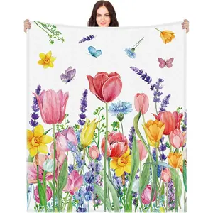 Flannel Blanket | Tulip Blanket Spring Summer Flower Throw Blanket Home Gifts Soft Seasonal Decor For Women Home Bedroom | Gift Blanket / All Season