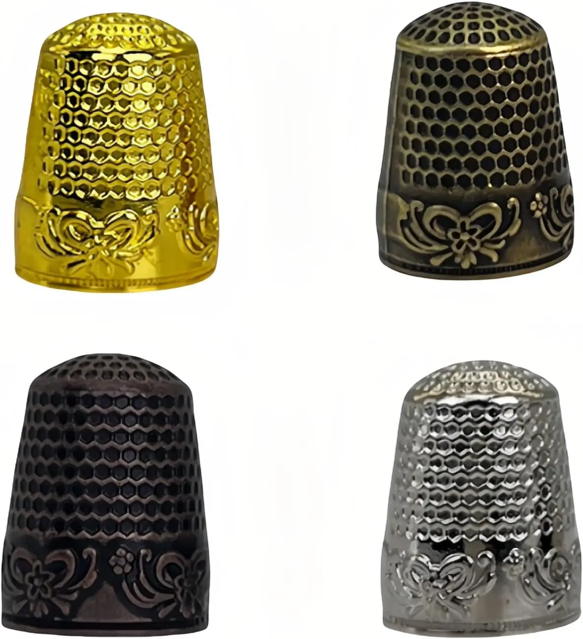 Metal Thimbles (4-Pack) - Size 9 Stainless Steel Finger Protector for Hand Sewing, Quilting, Embroidery | Comfort-Fit with Anti-Slip Grooves & Breathable Design