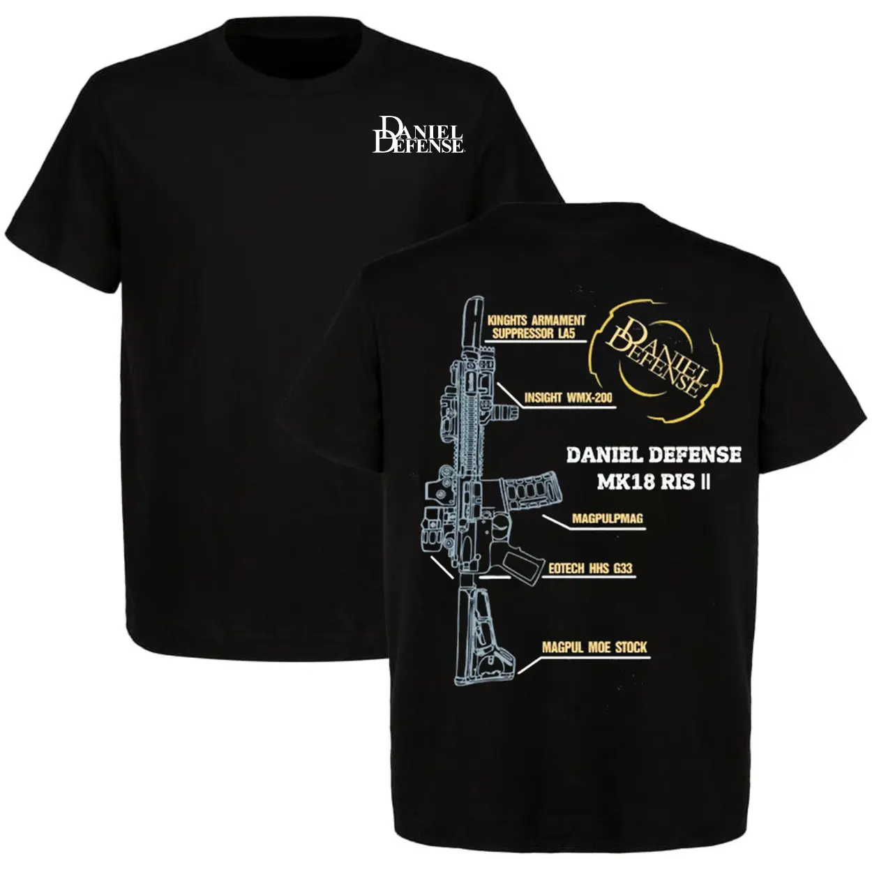 Daniel Defense MK18 Shirt – Tactical AR15 Rifle Tee for True Patriots Crewneck Short Sleeve Cotton Tee  Menswear