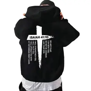 Premium Men's Isaiah 40:31 Hooded Sweatshirt Loose Fit with Isaiah 41:10/43:2/44:8 Print Back-to-Back English & Hebrew Lettering Design for Warm Casual Winter Outdoor Religious Apparel