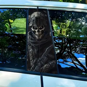 Military Skull Pattern Car Window Sticker, Self-adhesive Waterproof Car B-pillar Protective Film, Car Exterior Decoration Accessories for Car, Wall, Window, Halloween, Sticker For Cars
