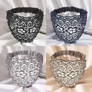 Lace Pearl Headband for Women - Boho Hollow Elastic Headwrap Yoga Gym Running Bohemian Hair Band Summer​