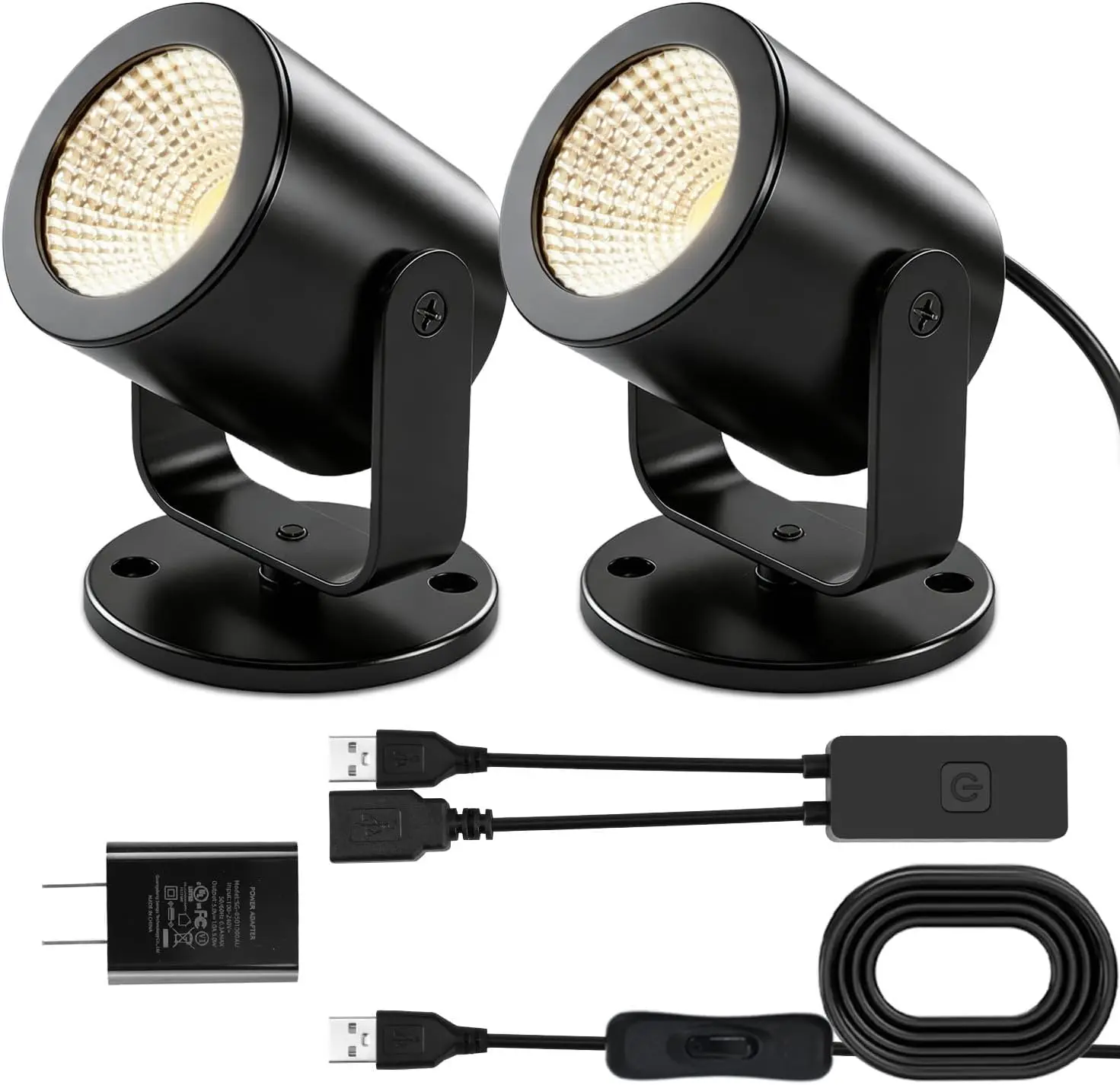 TAYSING LED Spotlight Indoor 5W USB Powered 360 Degree Rotating Mini Display Accent Light for Pictures Paintings Plants Shelves Cabinet Showcase, 2 Pack Soft White 3000K