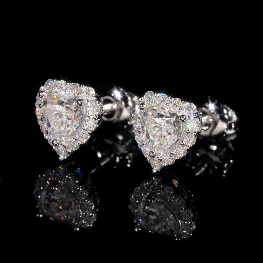 S925 Sterling Silver Gold-Plated Stud Earrings, 0.50ct D VVS Heart-Shaped GRA-Certified Moissanite Gemstone, Unisex Hip-Hop Style Jewelry for Adults, Any Occasion, Note: Choking Hazard Small Parts
